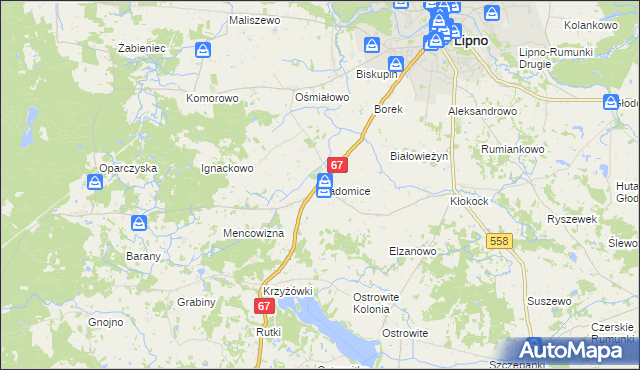 mapa Radomice gmina Lipno, Radomice gmina Lipno na mapie Targeo