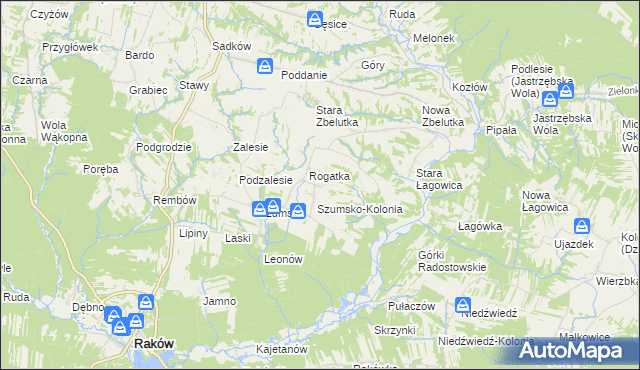 mapa Radostów gmina Raków, Radostów gmina Raków na mapie Targeo