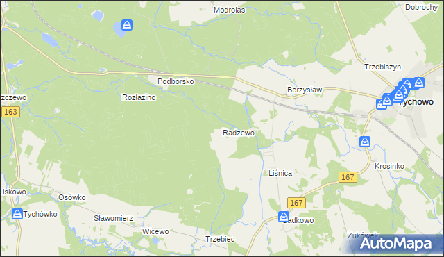 mapa Radzewo gmina Tychowo, Radzewo gmina Tychowo na mapie Targeo