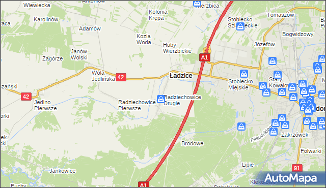 mapa Radziechowice Drugie, Radziechowice Drugie na mapie Targeo