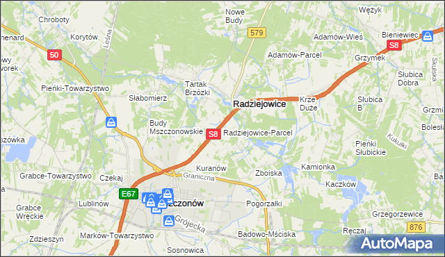 mapa Radziejowice-Parcel, Radziejowice-Parcel na mapie Targeo