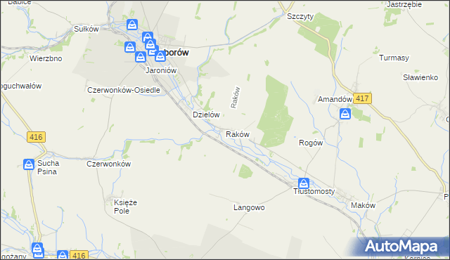 mapa Raków gmina Baborów, Raków gmina Baborów na mapie Targeo