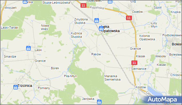 mapa Raków gmina Łęka Opatowska, Raków gmina Łęka Opatowska na mapie Targeo