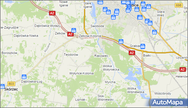 mapa Rakowiec gmina Siedlce, Rakowiec gmina Siedlce na mapie Targeo