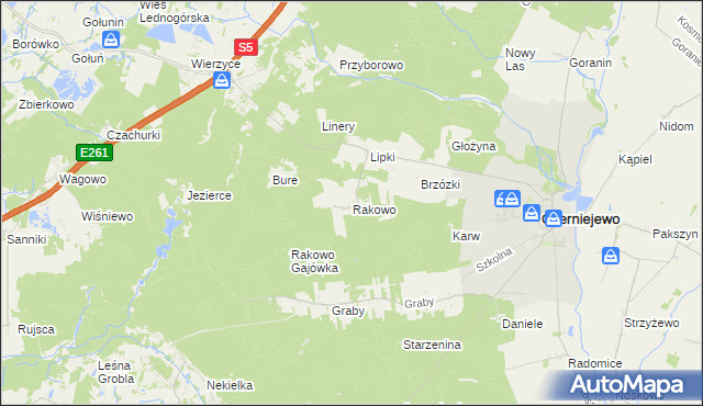 mapa Rakowo gmina Czerniejewo, Rakowo gmina Czerniejewo na mapie Targeo