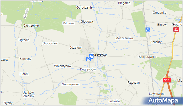 mapa Raszków powiat ostrowski, Raszków powiat ostrowski na mapie Targeo