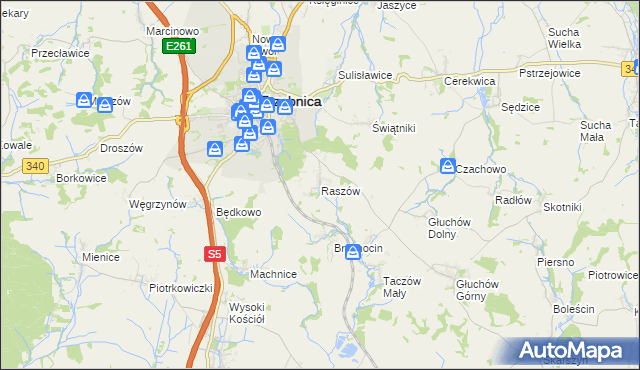 mapa Raszów gmina Trzebnica, Raszów gmina Trzebnica na mapie Targeo