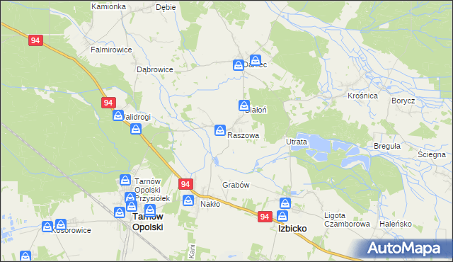 mapa Raszowa gmina Tarnów Opolski, Raszowa gmina Tarnów Opolski na mapie Targeo