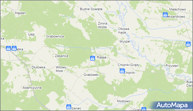 mapa Rataje gmina Olszewo-Borki, Rataje gmina Olszewo-Borki na mapie Targeo