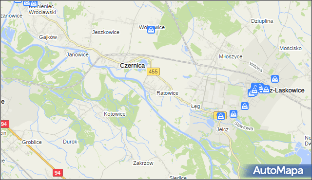 mapa Ratowice gmina Czernica, Ratowice gmina Czernica na mapie Targeo
