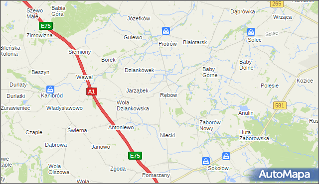 mapa Rębów gmina Gostynin, Rębów gmina Gostynin na mapie Targeo