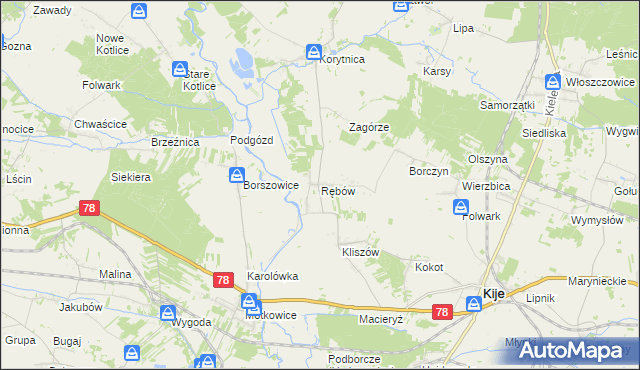 mapa Rębów gmina Kije, Rębów gmina Kije na mapie Targeo