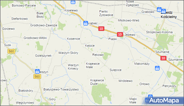 mapa Rekowo gmina Zawidz, Rekowo gmina Zawidz na mapie Targeo