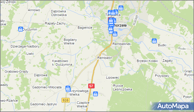 mapa Rembielin gmina Chorzele, Rembielin gmina Chorzele na mapie Targeo