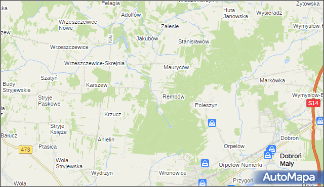 mapa Rembów gmina Łask, Rembów gmina Łask na mapie Targeo