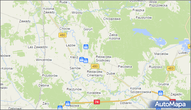 mapa Restarzew Środkowy, Restarzew Środkowy na mapie Targeo