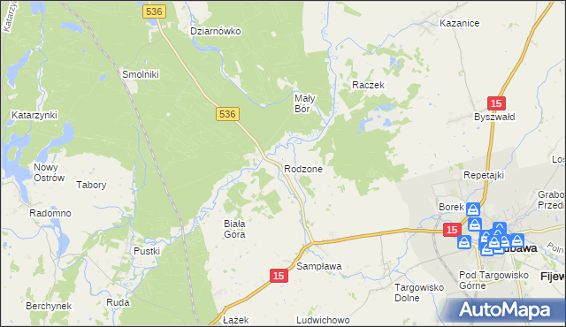 mapa Rodzone gmina Lubawa, Rodzone gmina Lubawa na mapie Targeo