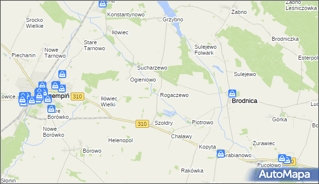 mapa Rogaczewo gmina Brodnica, Rogaczewo gmina Brodnica na mapie Targeo