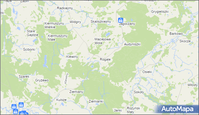 mapa Rogale gmina Banie Mazurskie, Rogale gmina Banie Mazurskie na mapie Targeo