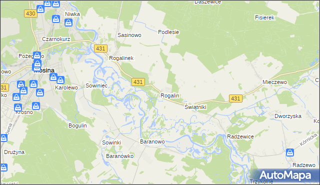 mapa Rogalin gmina Mosina, Rogalin gmina Mosina na mapie Targeo