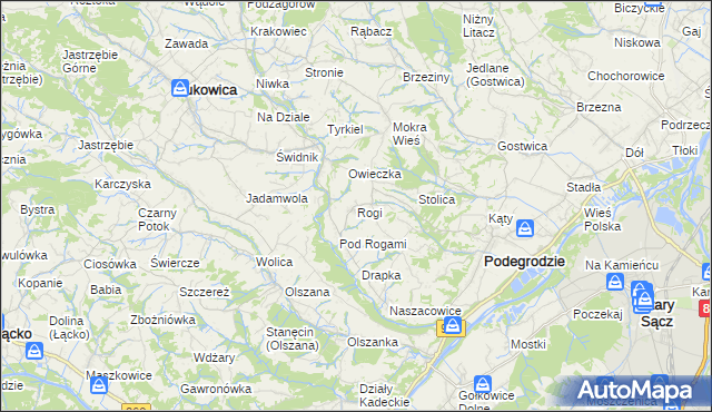 mapa Rogi gmina Podegrodzie, Rogi gmina Podegrodzie na mapie Targeo