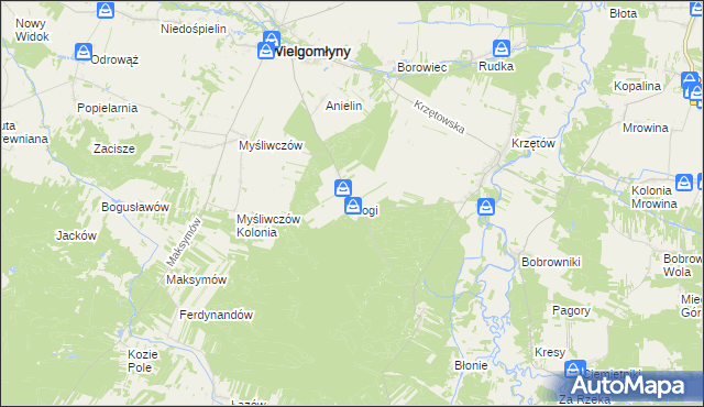 mapa Rogi gmina Wielgomłyny, Rogi gmina Wielgomłyny na mapie Targeo