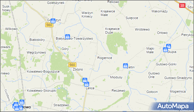 mapa Rogienice gmina Gozdowo, Rogienice gmina Gozdowo na mapie Targeo