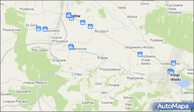 mapa Rogów gmina Kozłów, Rogów gmina Kozłów na mapie Targeo