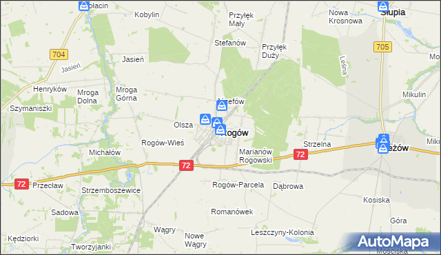 mapa Rogów powiat brzeziński, Rogów powiat brzeziński na mapie Targeo