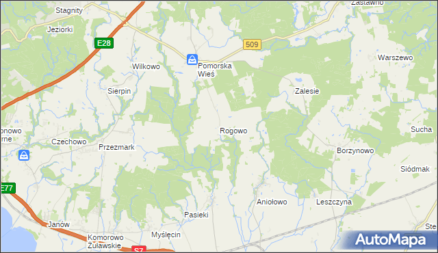 mapa Rogowo gmina Pasłęk, Rogowo gmina Pasłęk na mapie Targeo