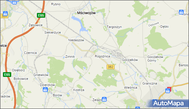 mapa Rogoźnica gmina Strzegom, Rogoźnica gmina Strzegom na mapie Targeo