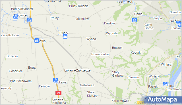 mapa Romanówka gmina Dwikozy, Romanówka gmina Dwikozy na mapie Targeo