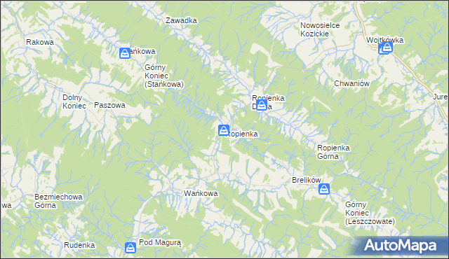 mapa Ropienka, Ropienka na mapie Targeo