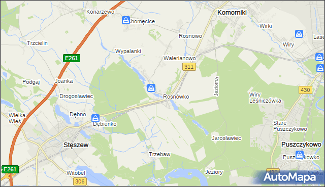 mapa Rosnówko gmina Komorniki, Rosnówko gmina Komorniki na mapie Targeo