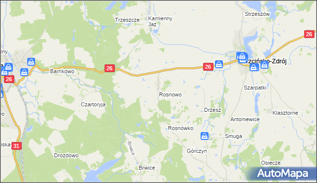 mapa Rosnowo gmina Trzcińsko-Zdrój, Rosnowo gmina Trzcińsko-Zdrój na mapie Targeo