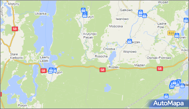 mapa Rosocha gmina Piecki, Rosocha gmina Piecki na mapie Targeo