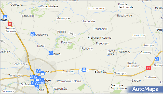 mapa Rosochy gmina Opatów, Rosochy gmina Opatów na mapie Targeo