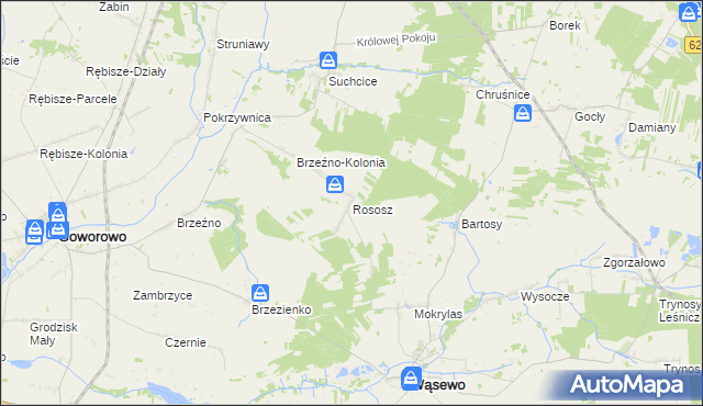 mapa Rososz gmina Wąsewo, Rososz gmina Wąsewo na mapie Targeo