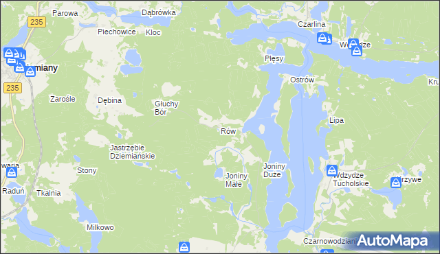 mapa Rów gmina Dziemiany, Rów gmina Dziemiany na mapie Targeo