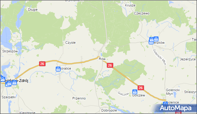 mapa Rów gmina Myślibórz, Rów gmina Myślibórz na mapie Targeo