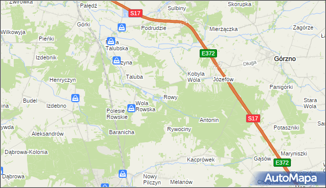 mapa Rowy gmina Łaskarzew, Rowy gmina Łaskarzew na mapie Targeo