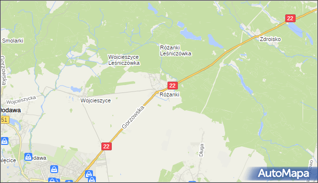 mapa Różanki gmina Kłodawa, Różanki gmina Kłodawa na mapie Targeo