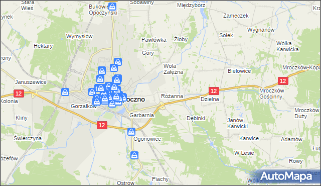 mapa Różanna gmina Opoczno, Różanna gmina Opoczno na mapie Targeo