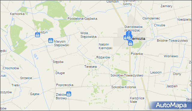 mapa Różanów gmina Kiernozia, Różanów gmina Kiernozia na mapie Targeo