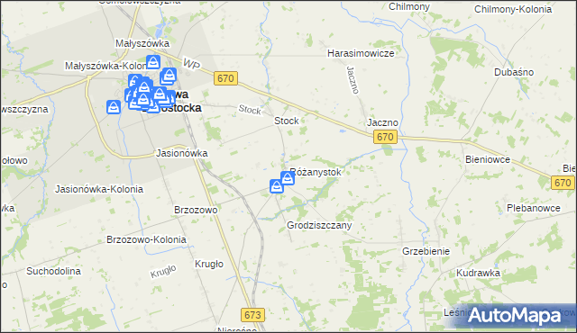 mapa Różanystok, Różanystok na mapie Targeo