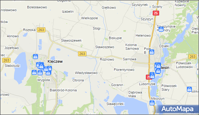 mapa Różnowo gmina Ślesin, Różnowo gmina Ślesin na mapie Targeo