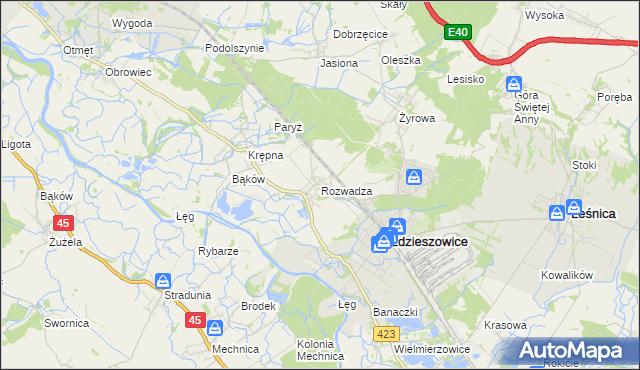 mapa Rozwadza, Rozwadza na mapie Targeo