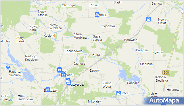 mapa Ruda gmina Krzywda, Ruda gmina Krzywda na mapie Targeo