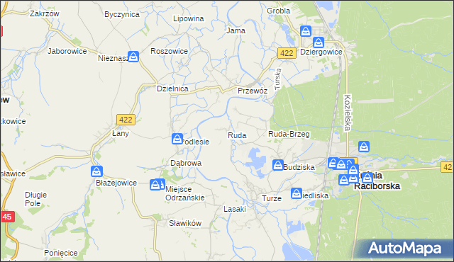 mapa Ruda gmina Kuźnia Raciborska, Ruda gmina Kuźnia Raciborska na mapie Targeo