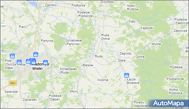 mapa Ruda gmina Radomyśl Wielki, Ruda gmina Radomyśl Wielki na mapie Targeo